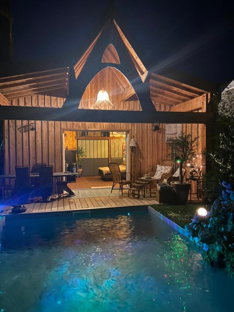 Chalet Atypique Vue Piscine Chauffee Gujan-Mestras Esterno foto